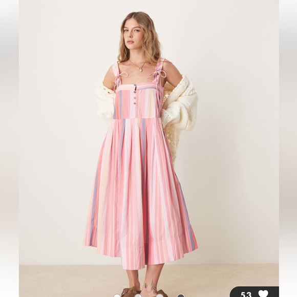 Free People primavera striped drop waist sun dress in pink NWT - Picture 4 of 8